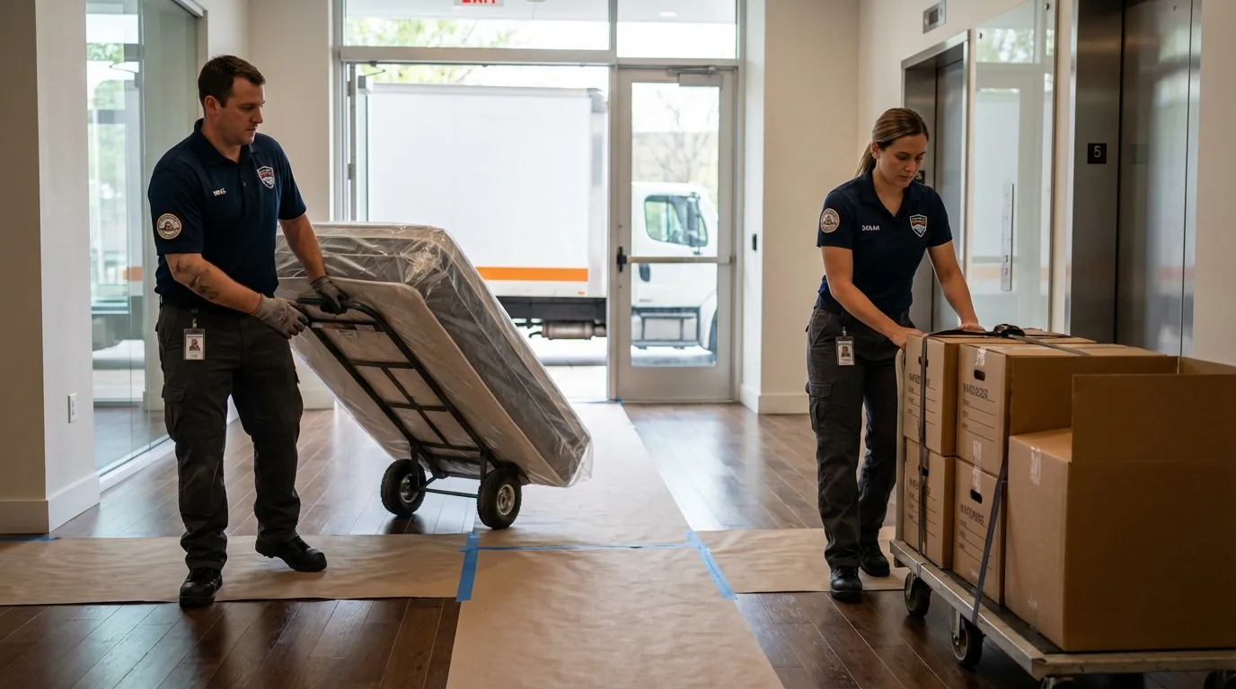 Professional apartment movers loading elevator in Flatwoods, KY
